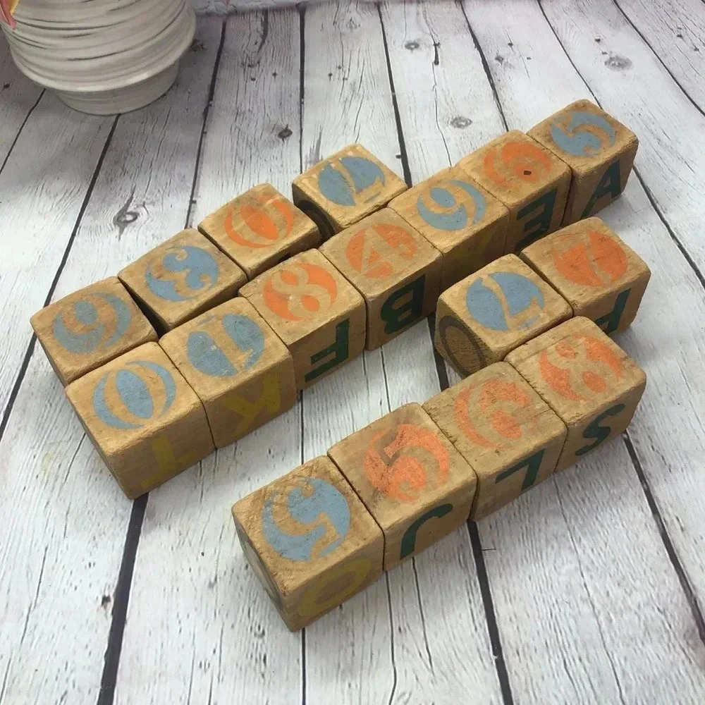 vtg 17 wooden blocks nursery decor playroom classroom cottagecore rustic